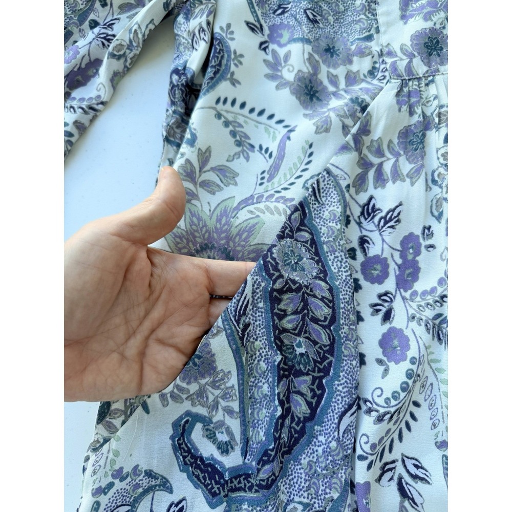 Free People Rain or Shine Peasant Lace Up Dress S Purple Paisley Boho Crochet - Picture 8 of 13